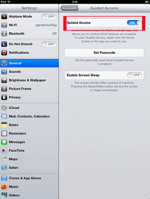 iPad Guided Access Toggle On or Off